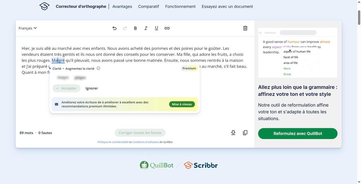 Scribbr : suggestion Premium floutée, capture du 25 octobre 2026